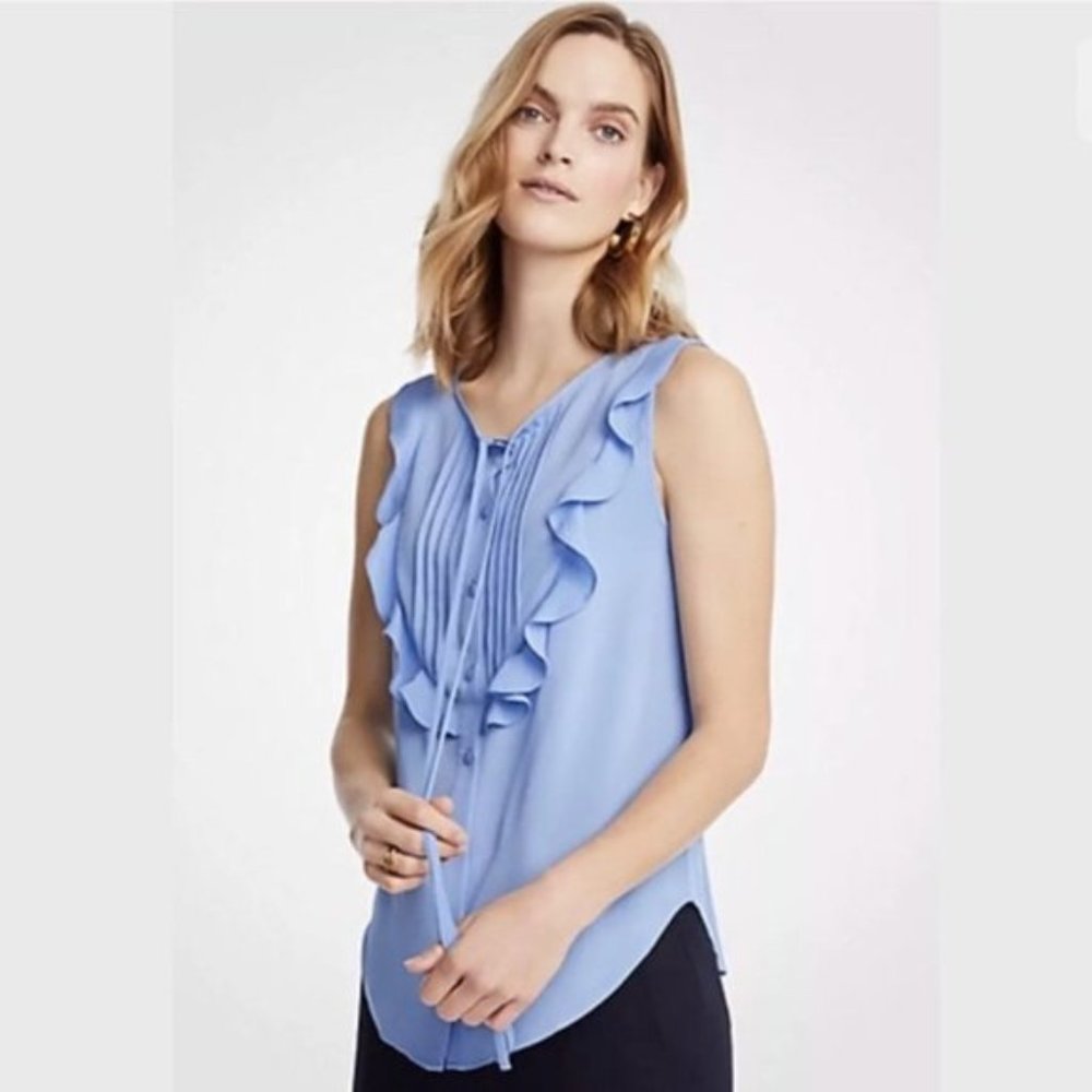 Ann Taylor Women’s Ruffle Bib Shell Top Blouse